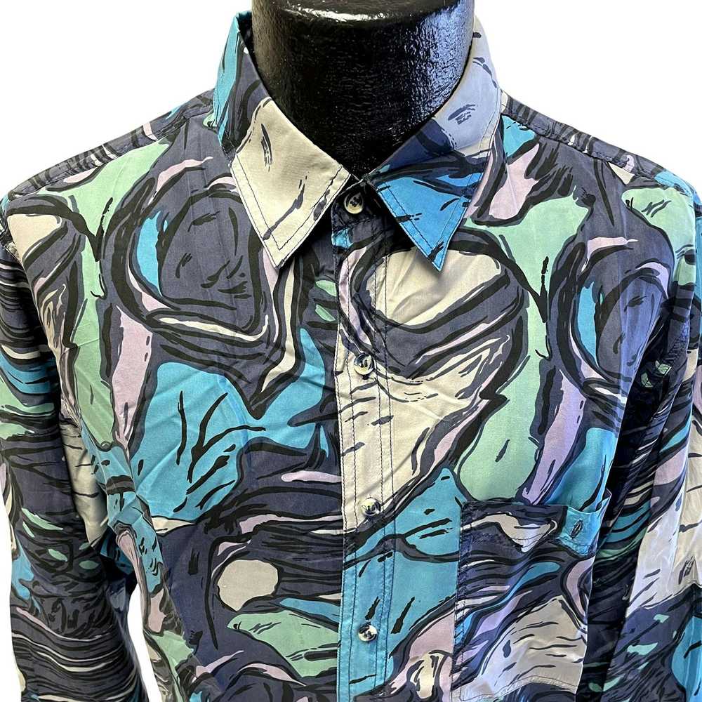 Unkwn 80's JAB Blue Gray Swirl ABSTRACT Button Up… - image 3