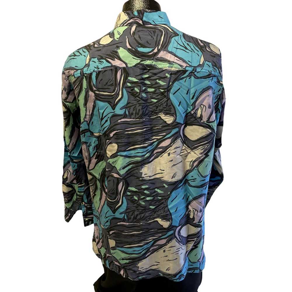 Unkwn 80's JAB Blue Gray Swirl ABSTRACT Button Up… - image 4