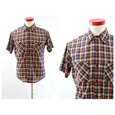 Sears 60s Vintage Mens M Checkered Short Sleeve S… - image 1