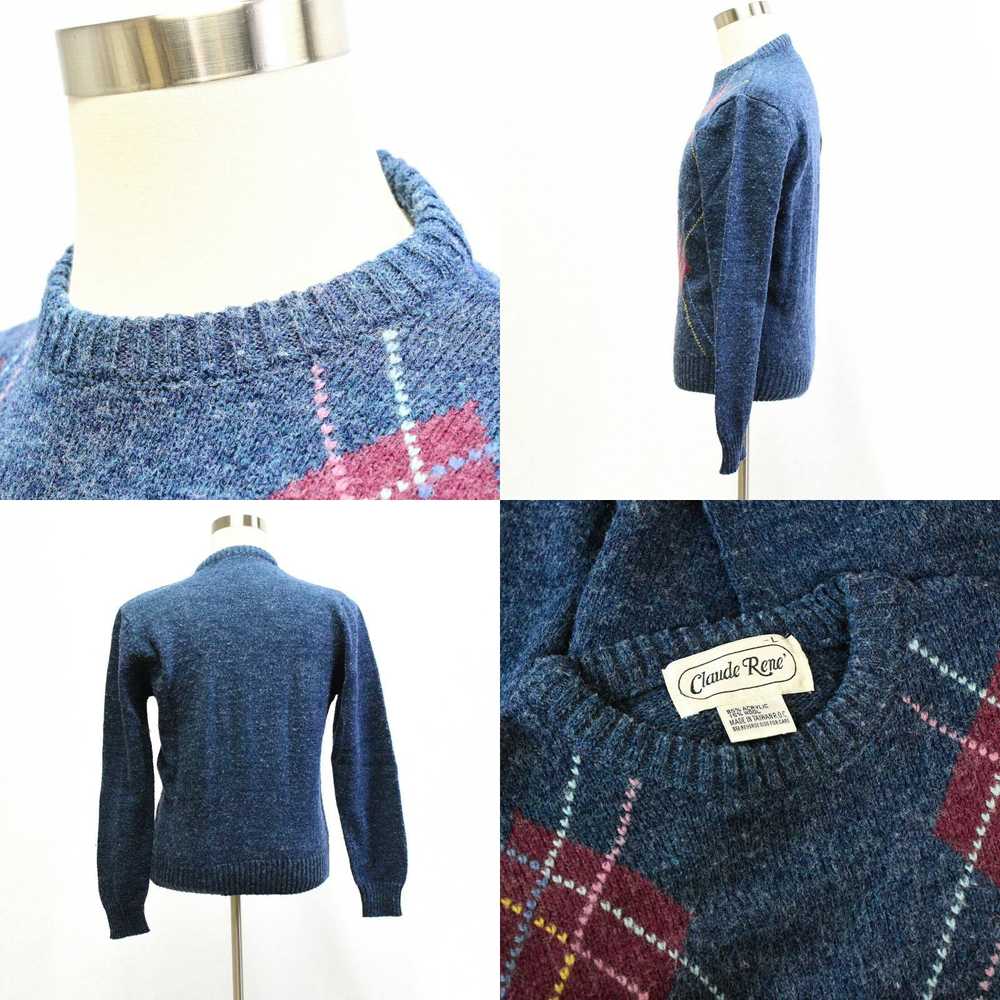 Vintage 90s Vintage Argyle Print Sweater Mens S C… - image 4