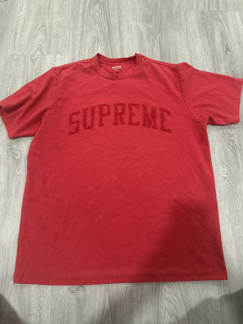 Supreme red supreme tee fuzzy letters (small grea… - image 1