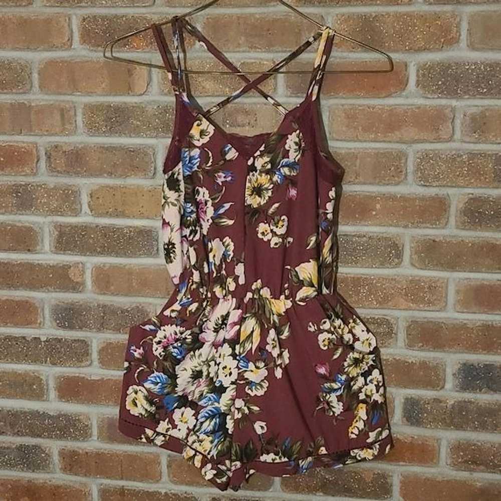 Other Xhiliration Maroon Pink Blue Flower Romper - image 1