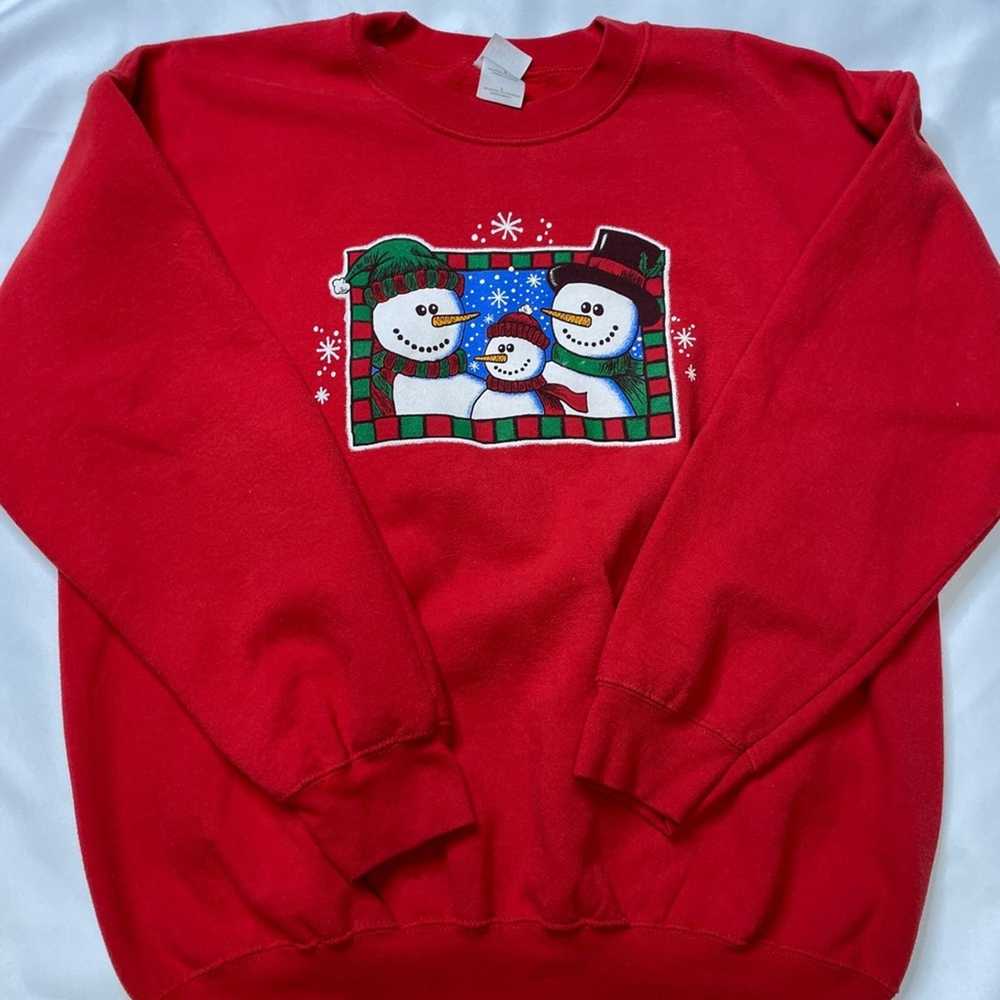 Gildan Vintage Red Winter Holiday Snowman Crewnec… - image 1