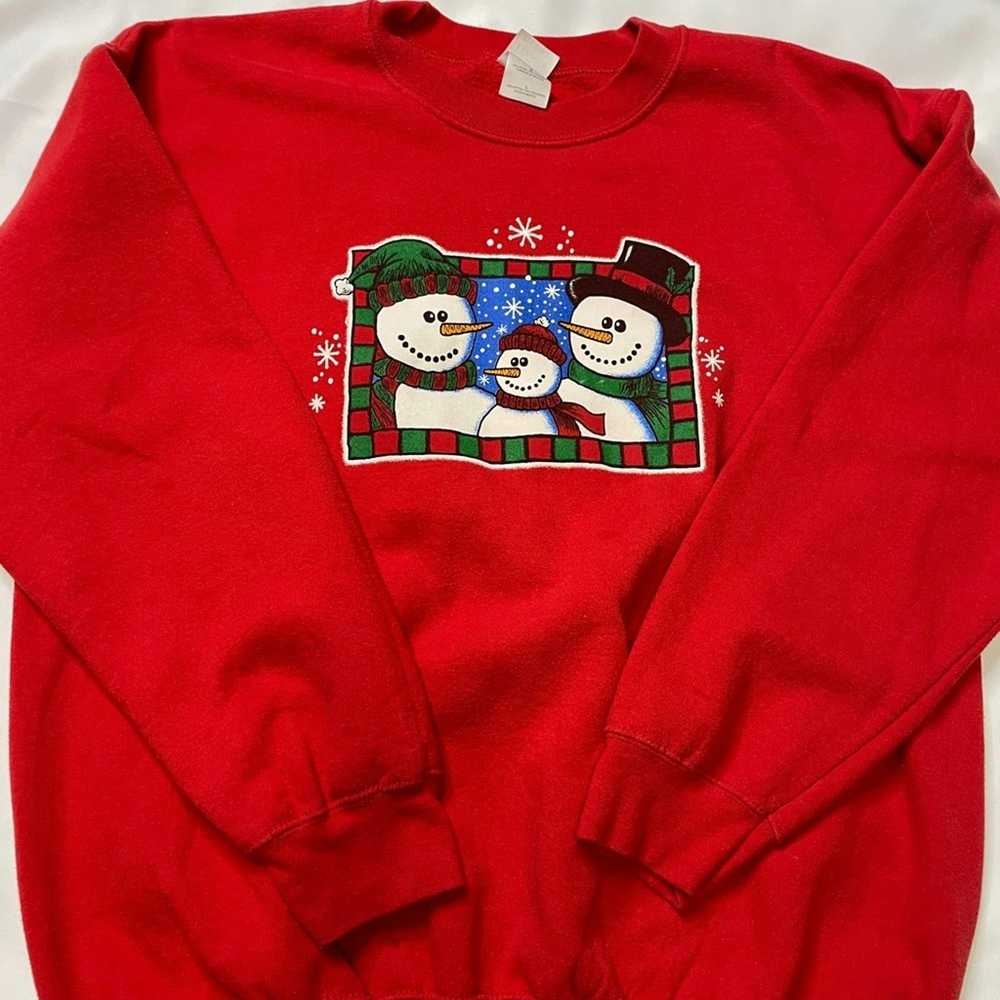 Gildan Vintage Red Winter Holiday Snowman Crewnec… - image 2