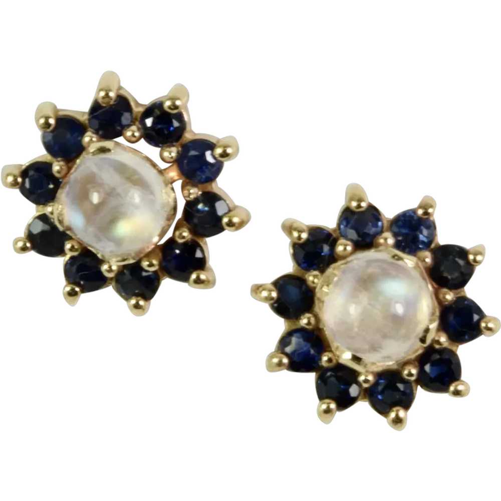 Halo Sapphire/Moonstone Studs in 14k Yellow Gold - image 1