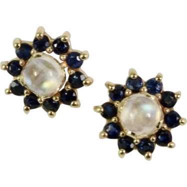 Halo Sapphire/Moonstone Studs in 14k Yellow Gold - image 1