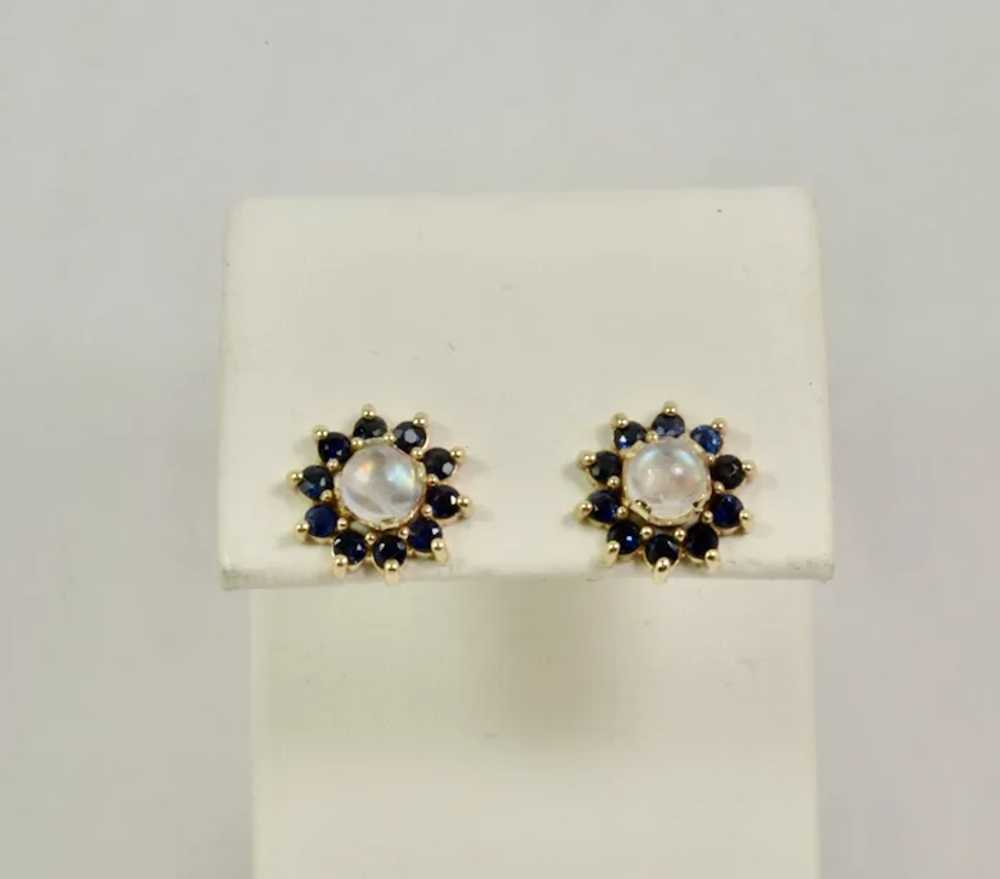 Halo Sapphire/Moonstone Studs in 14k Yellow Gold - image 2