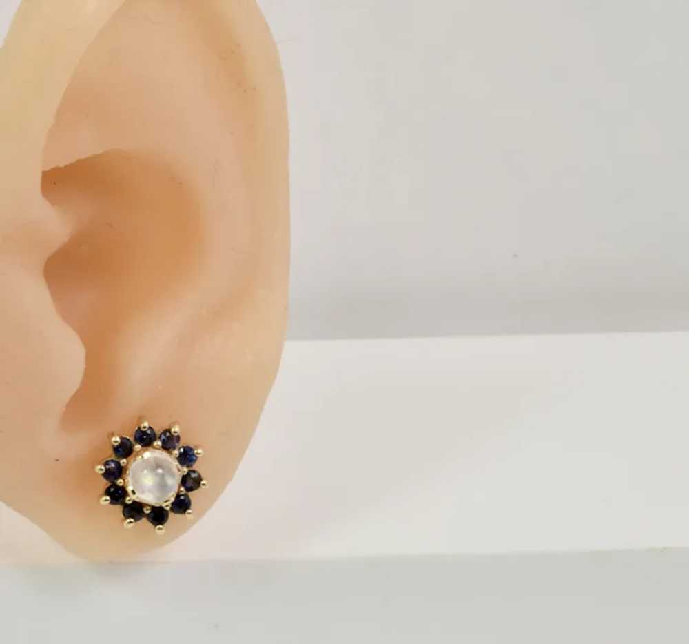 Halo Sapphire/Moonstone Studs in 14k Yellow Gold - image 3