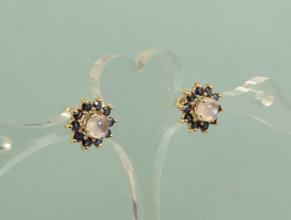 Halo Sapphire/Moonstone Studs in 14k Yellow Gold - image 6