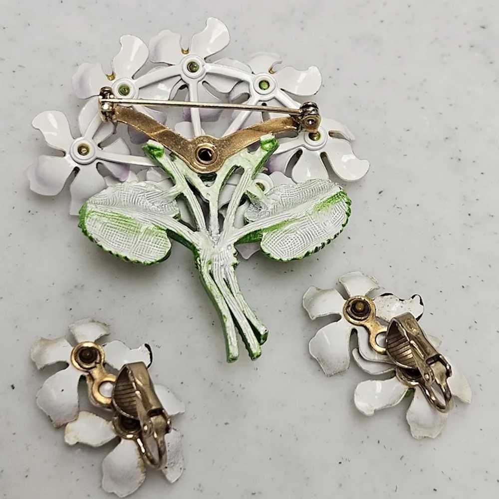 Vintage Lilac Enamel Flower Bouquet Brooch Earrin… - image 10