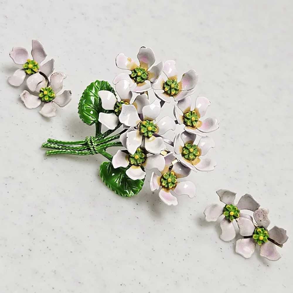 Vintage Lilac Enamel Flower Bouquet Brooch Earrin… - image 7