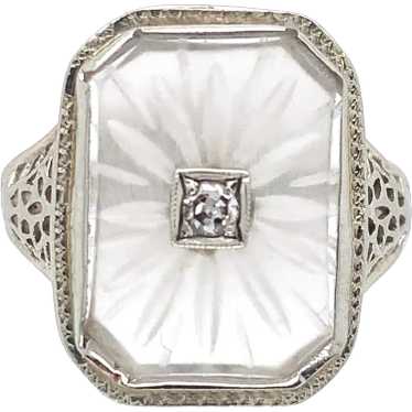14K Filigree Rock Crystal Diamond Ring