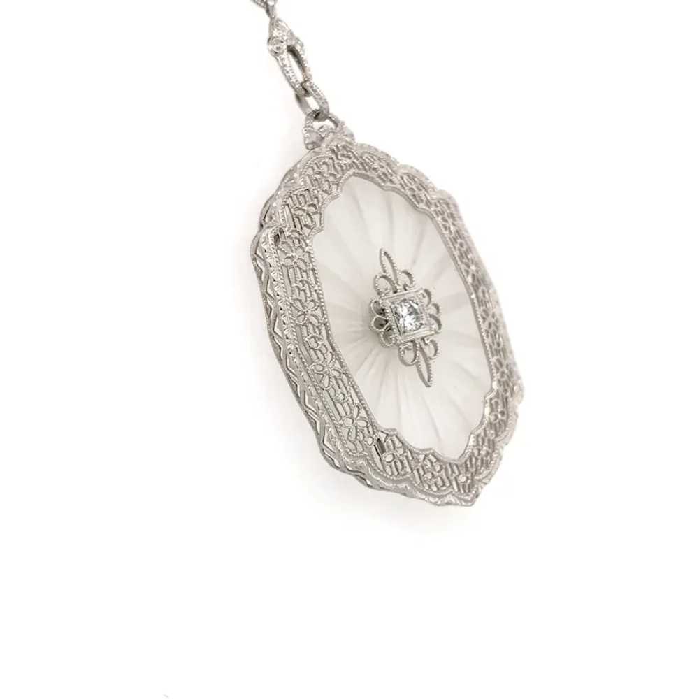 14K Filigree Rock Crystal Diamond Necklace with C… - image 2