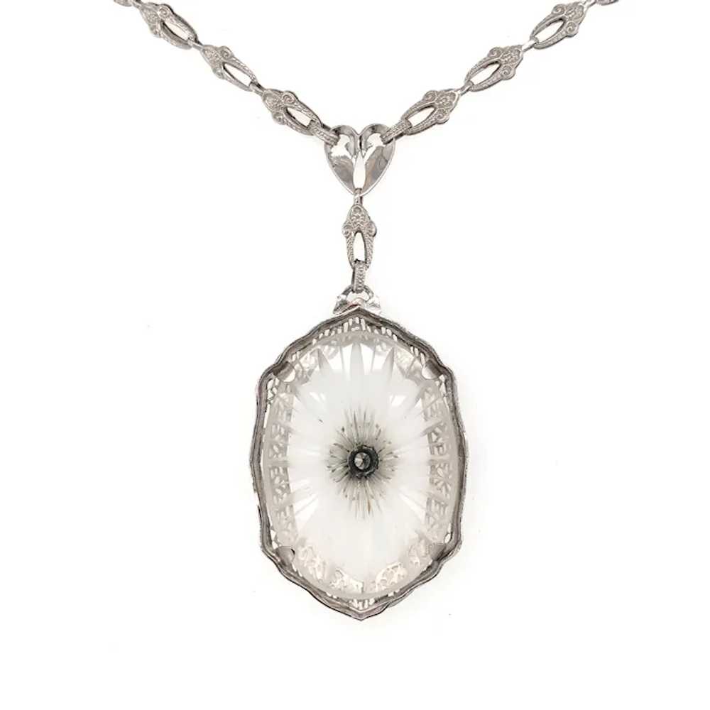 14K Filigree Rock Crystal Diamond Necklace with C… - image 3