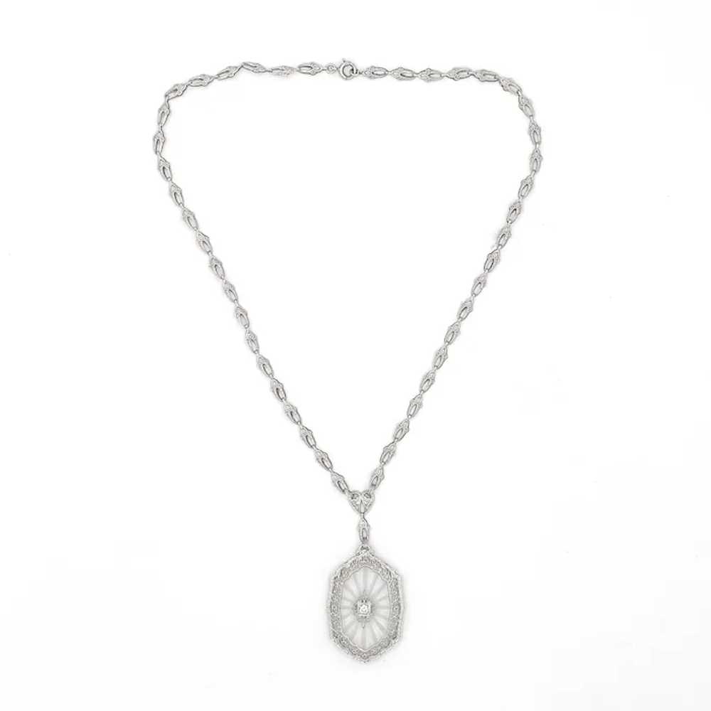 14K Filigree Rock Crystal Diamond Necklace with C… - image 4