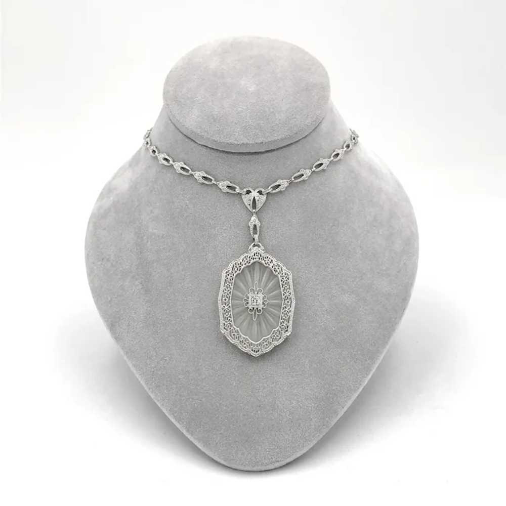 14K Filigree Rock Crystal Diamond Necklace with C… - image 5