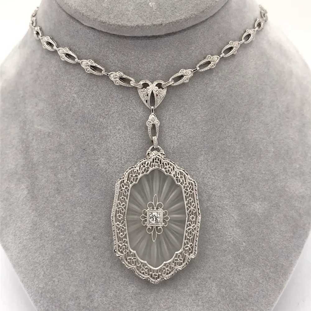 14K Filigree Rock Crystal Diamond Necklace with C… - image 6