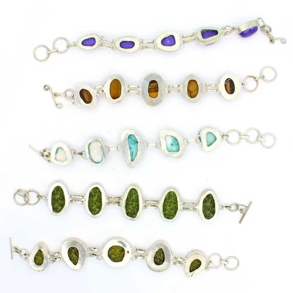 Lot of 5 Vintage Multi-Stone Sterling Silver Brac… - image 2