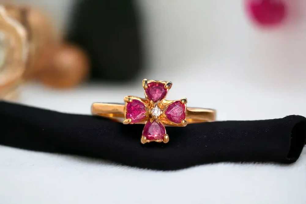 Heart Shaped Ruby and Natural Diamond Four Leaf C… - image 10