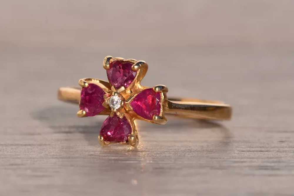 Heart Shaped Ruby and Natural Diamond Four Leaf C… - image 2