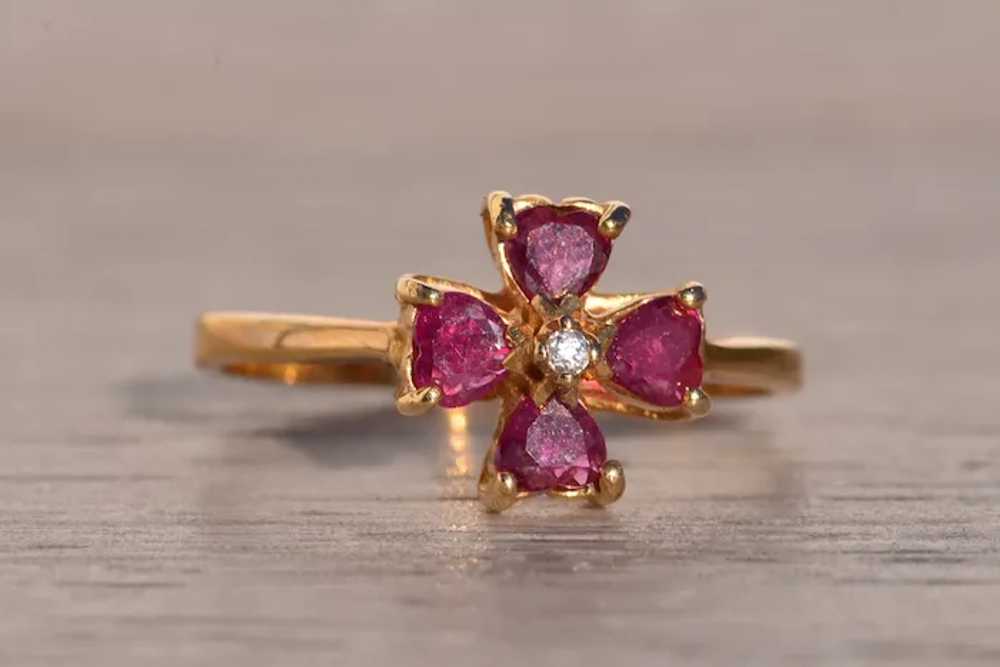 Heart Shaped Ruby and Natural Diamond Four Leaf C… - image 5