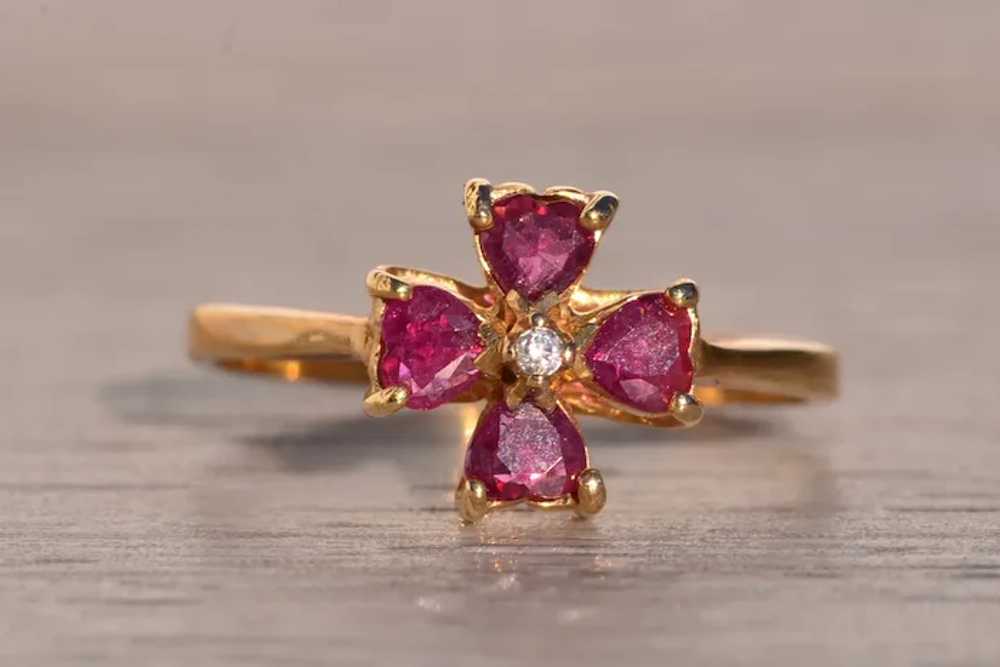 Heart Shaped Ruby and Natural Diamond Four Leaf C… - image 6