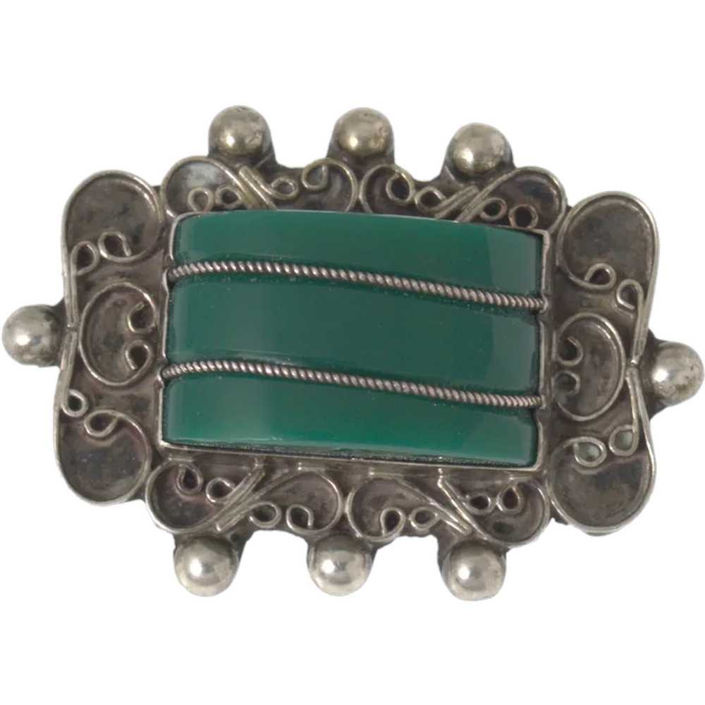 Vintage Taxco Mexican Sterling Silver Green Chrys… - image 1