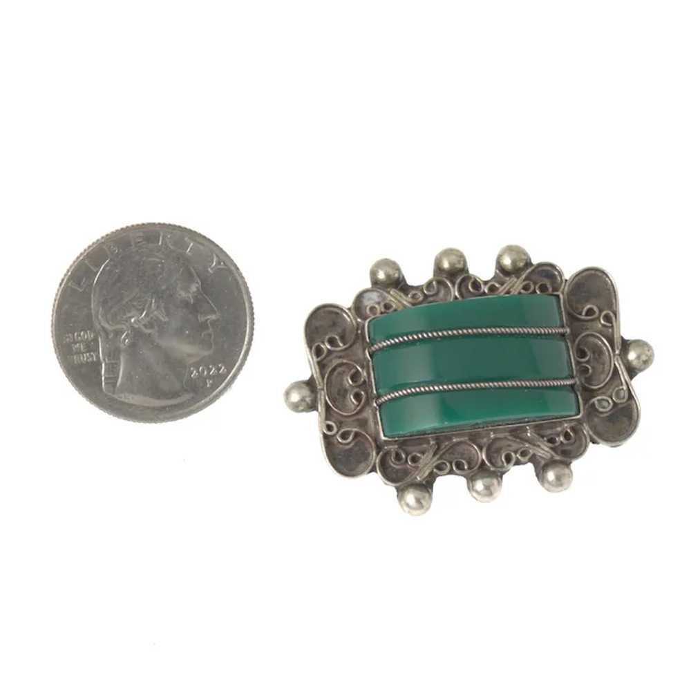 Vintage Taxco Mexican Sterling Silver Green Chrys… - image 3