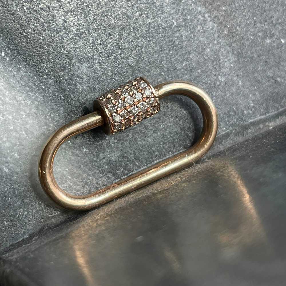 14k Rose Gold Grey Diamond Oval Carabiner Charm E… - image 11