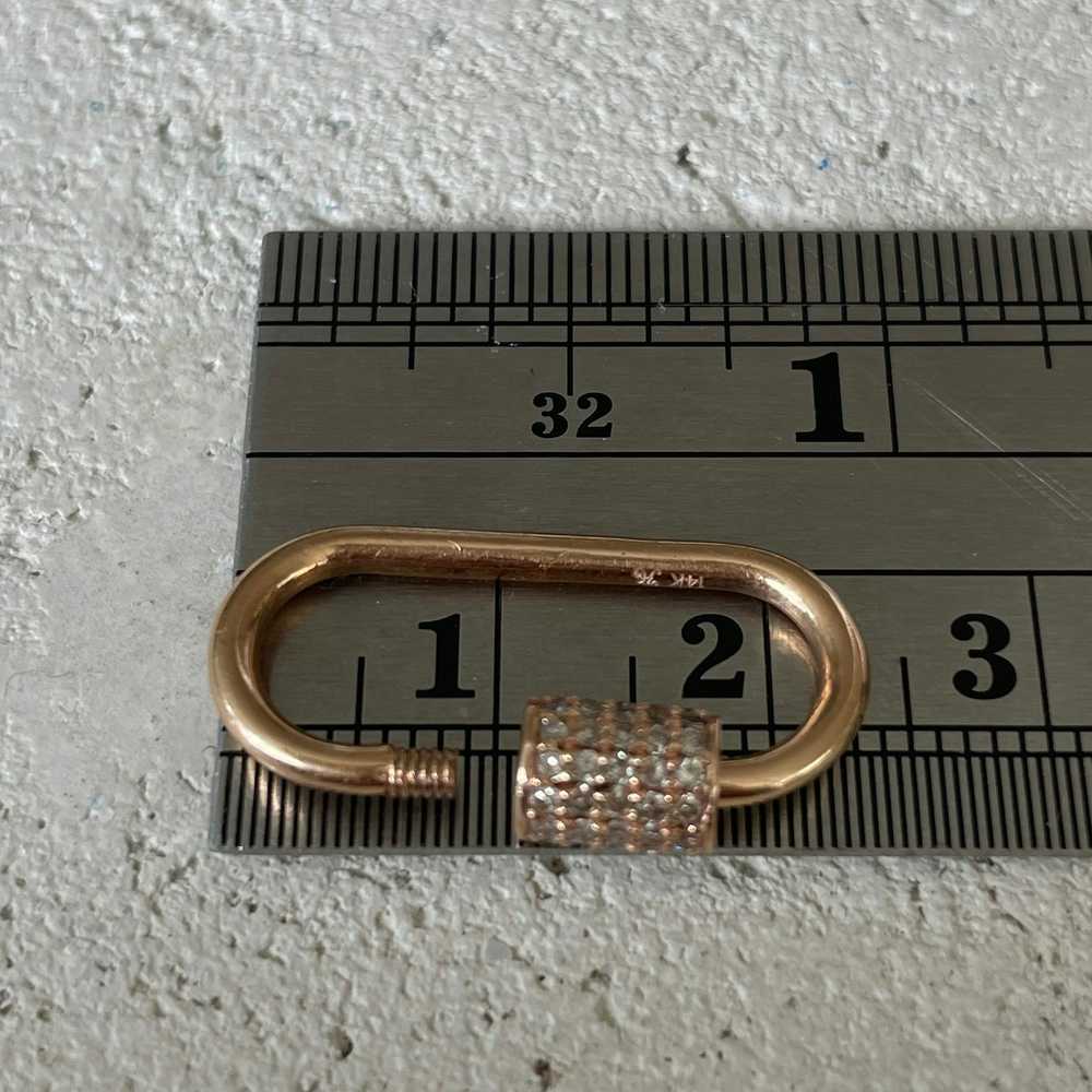 14k Rose Gold Grey Diamond Oval Carabiner Charm E… - image 5