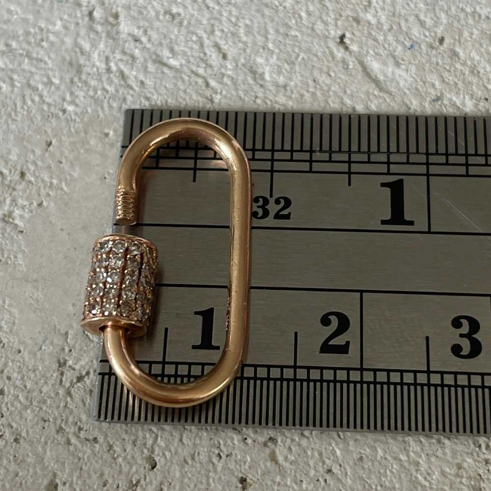 14k Rose Gold Grey Diamond Oval Carabiner Charm E… - image 6