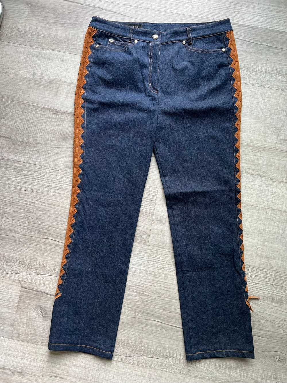 Escada Dark Wash Denim Jeans with Tooled Trim - image 3