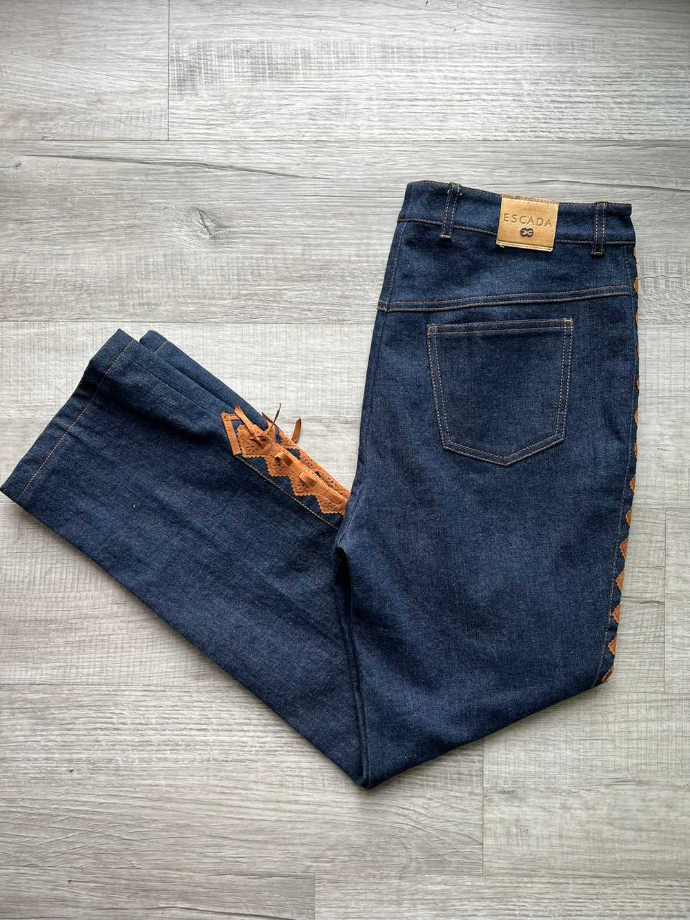 Escada Dark Wash Denim Jeans with Tooled Trim - image 6