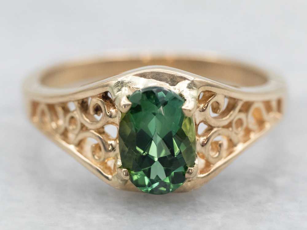 Yellow Gold Oval Cut Green Tourmaline Solitaire R… - image 1