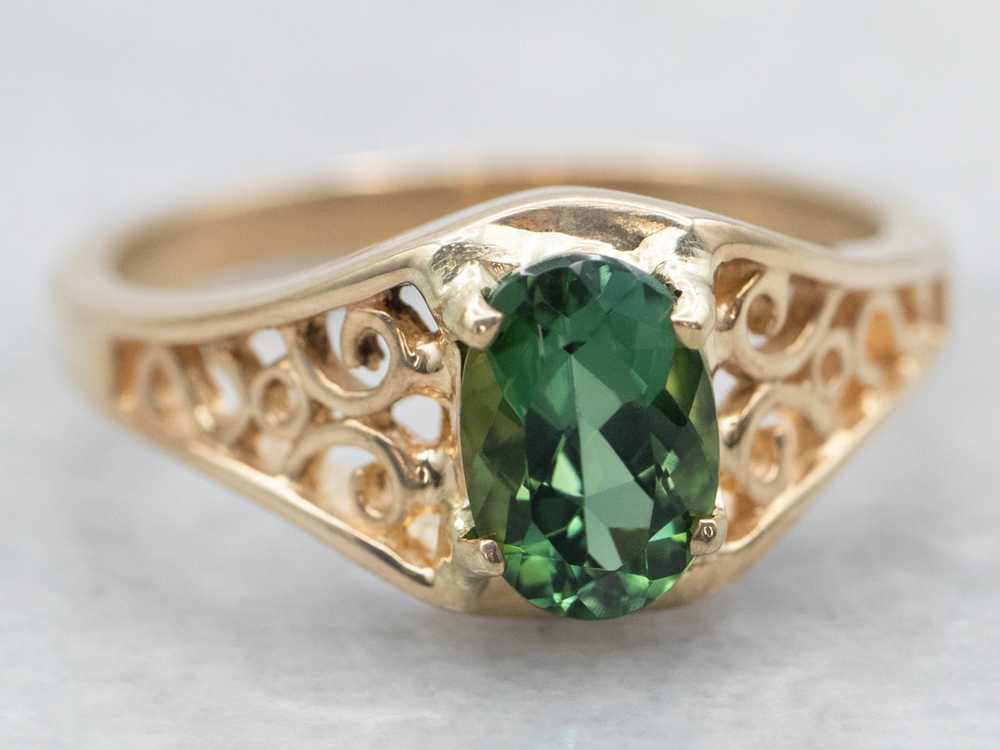 Yellow Gold Oval Cut Green Tourmaline Solitaire R… - image 2