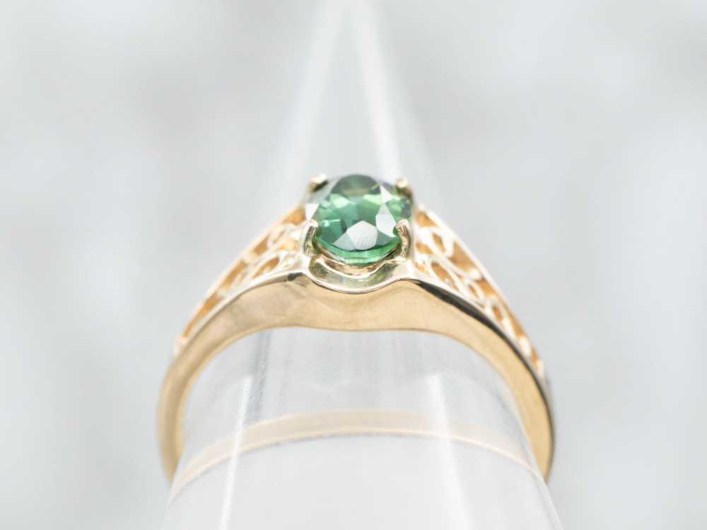 Yellow Gold Oval Cut Green Tourmaline Solitaire R… - image 3