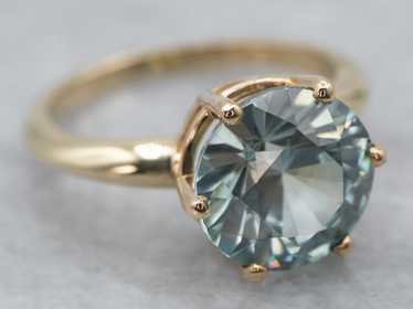Gold Blue Zircon Solitaire Ring - image 1