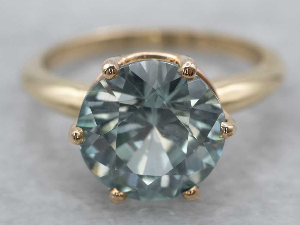 Gold Blue Zircon Solitaire Ring - image 2