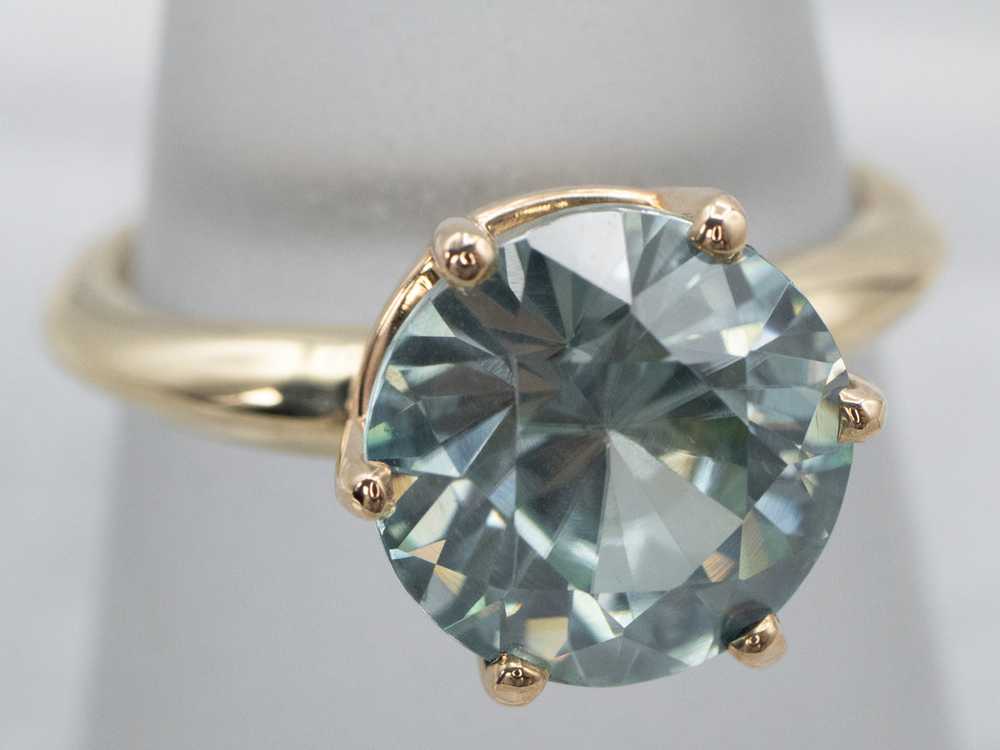 Gold Blue Zircon Solitaire Ring - image 3