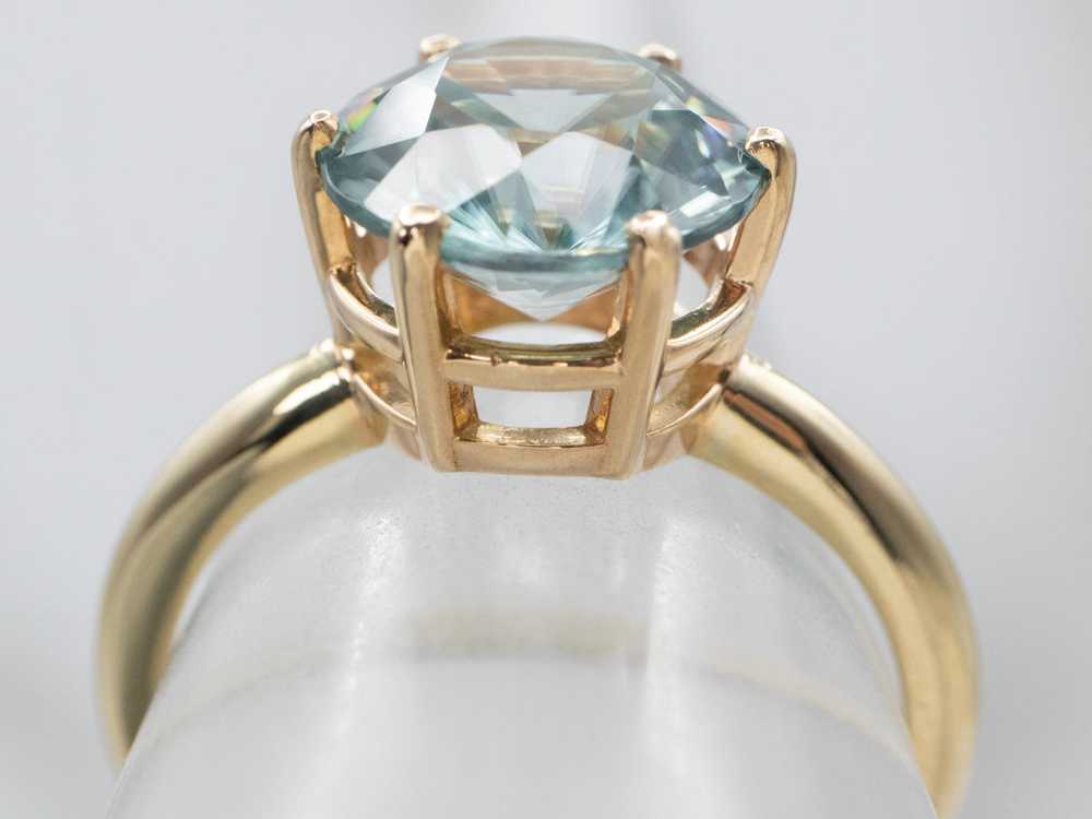 Gold Blue Zircon Solitaire Ring - image 4