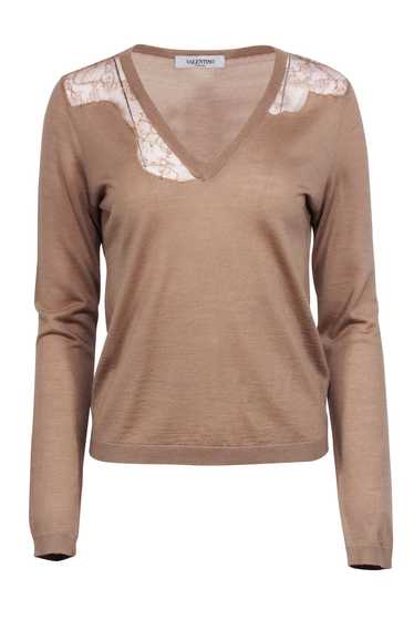 Valentino - Tan Wool & Silk Blend V-Neckline Knit… - image 1