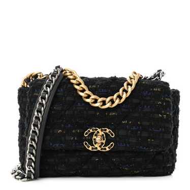 CHANEL Tweed Quilted Medium Chanel 19 Flap Black … - image 1