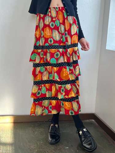 Vintage Tiered Skirt - Fruit Print