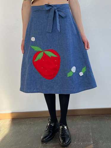 Vintage Strawberry Patch Chambray Wrap Skirt - image 1