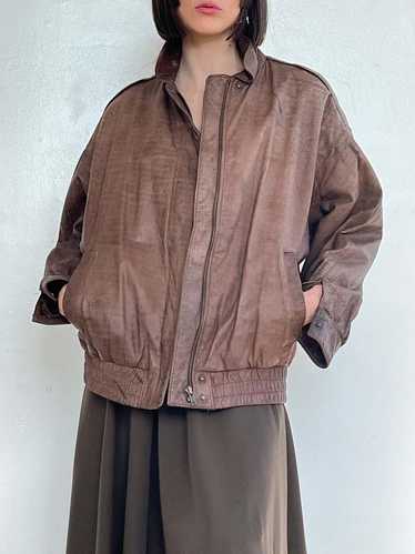 Vintage Distressed Leather Bomber - Cocoa