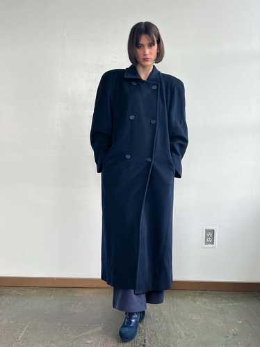 Vintage Double Breasted Wool Overcoat - Navy