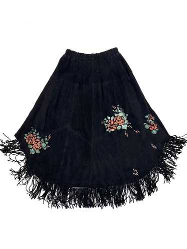 70s Suede Rose Print Skirt