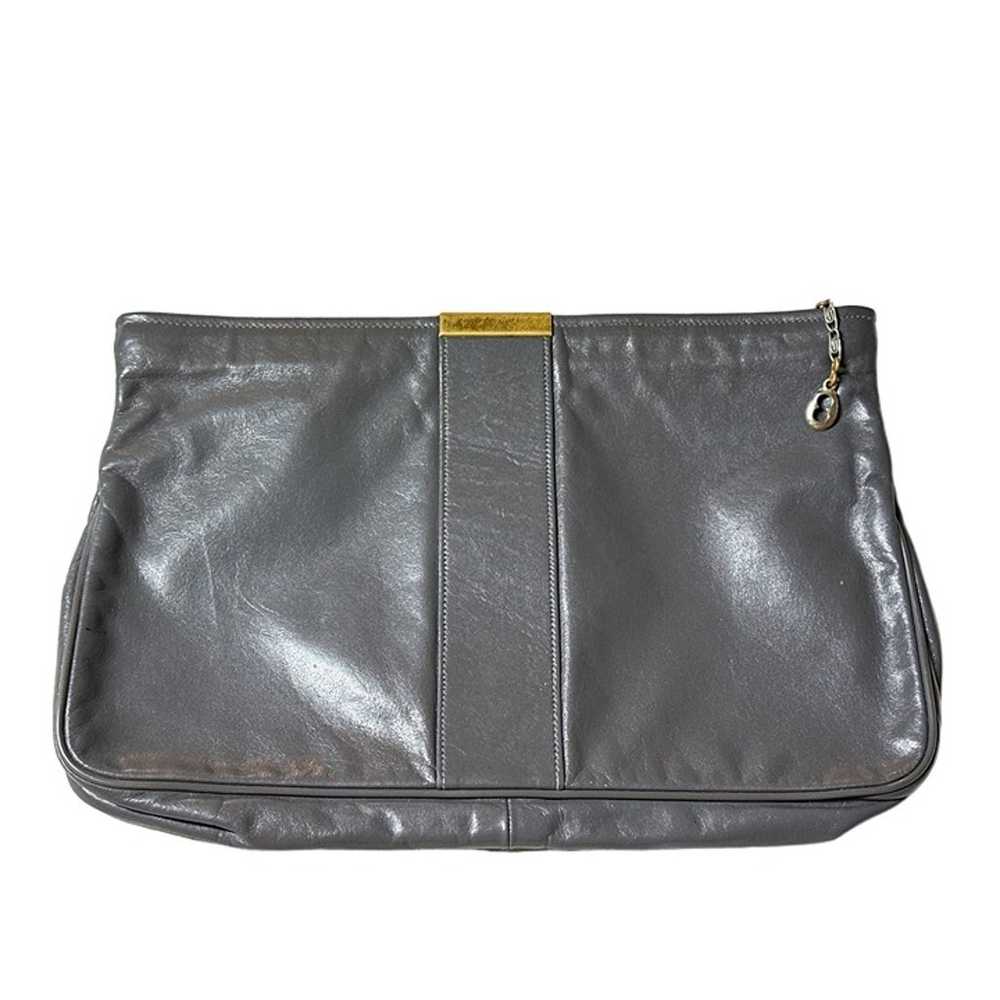 Vintage Gray Leather Clutch - image 1