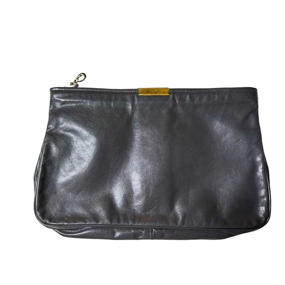 Vintage Gray Leather Clutch - image 2