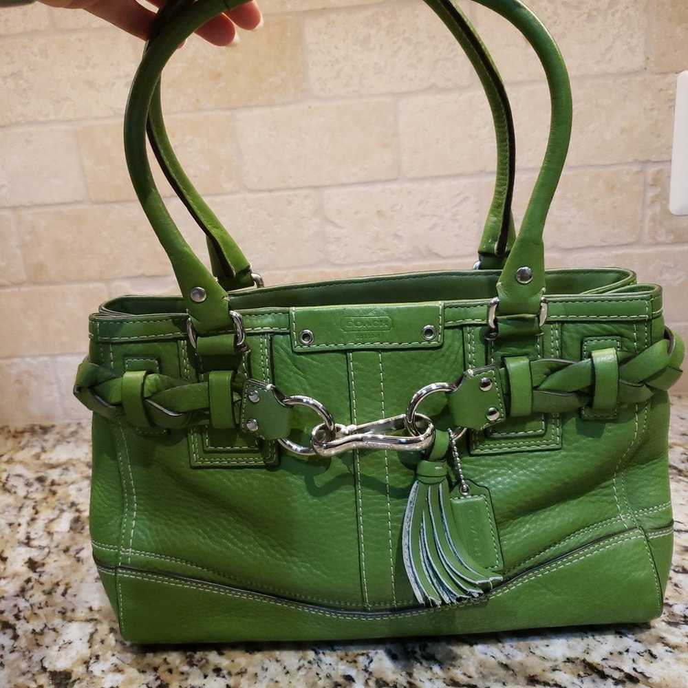 Coach pebble green leather handbag - image 1